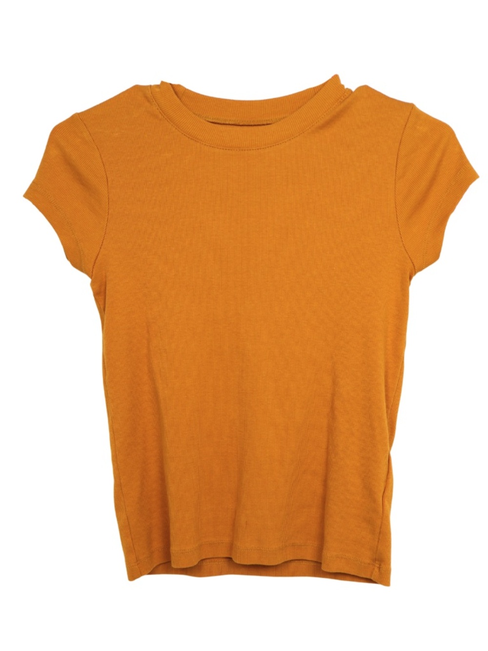 Madewell Supima Cotton Ribbed Fitted Tee XS Mustard Crew Neck Short Sleeve